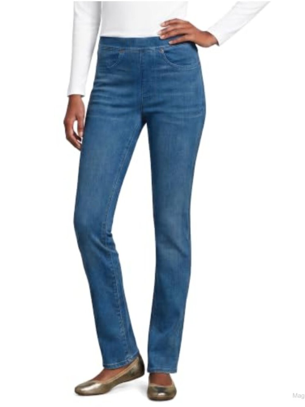Lands' End Starfish High Rise Knit Denim Straight Jeans Pull-On Stretch